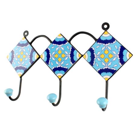 Turquoise Floral Ceramic Tile Hook Online